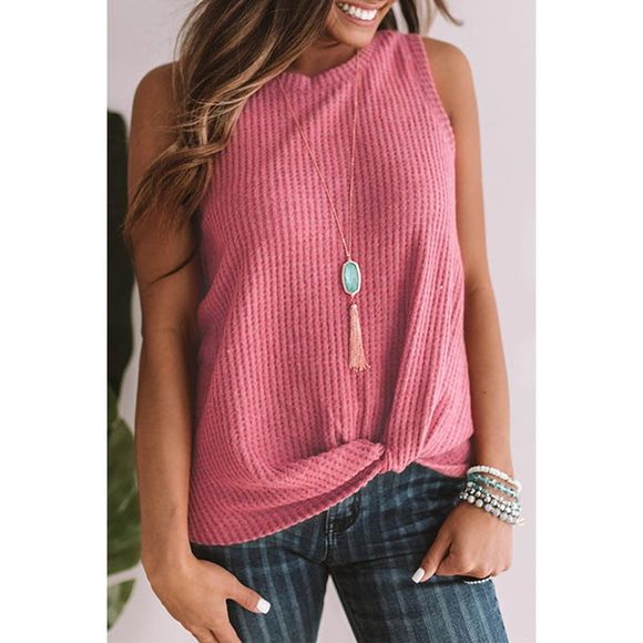 Azura Exchange  Red Twist Knot Waffle Knit Tank Top - Picture 1 of 15